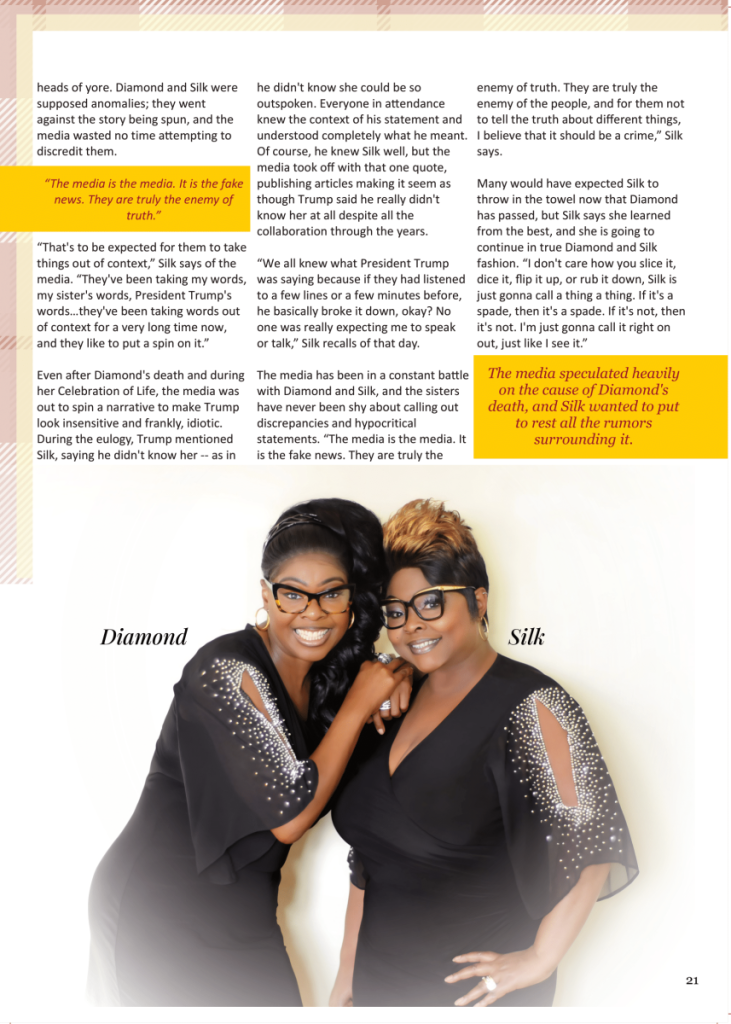 Stoking the Flames: Silk from the Duo ‘Diamond and Silk’ is Carrying the Torch for Two  at george magazine